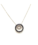 Sapphire &amp; Diamond Circle 14k White Gold Pendant &amp; Necklace - £295.84 GBP