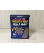 Vintage Holographic Stars &amp; stripes adhesive bandages in metal box tin READ - $14.84