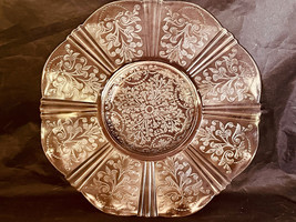 VTG Pink Depression Etched Floral Plate Scalloped Edges 11-3/4&quot; Serving Plate - £28.31 GBP