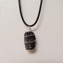 Snowflake Obsidian Necklace, Black Polished Stone Pendant, Wire Wrapped Jewelry image 2
