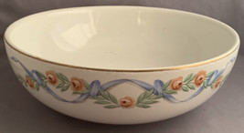 Vintage Hall Pottery Serving Bowl Wildfire Midcentury Pink Blue Floral  - £5.98 GBP