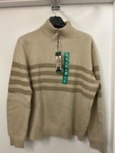 Tahari Mens Quarter Zip Stretch Pullover Striped Mock Neck Sweater,Oatme... - $44.55