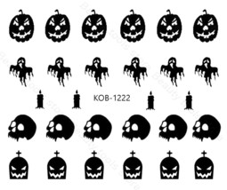 Nail Art Water Transfer Stickers Decal Halloween pumpkin skull candle KoB-1222 - £2.40 GBP