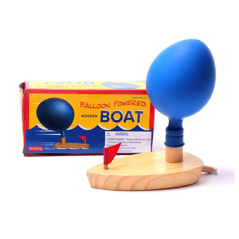 Kids Bath Toys Wooden Balloon Powered Boat Science Experiment Learning C... - $12.75