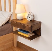 Walnut Colored Floating Nightstand | Wood Bedside Shelf | Floating Night... - £190.48 GBP