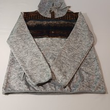 Men 1/4 Snap Button Cotton Gray & Brown Pullover Drawstring Hoodie Sweatshirt XL image 9