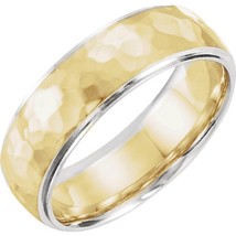 14k White and Yellow Gold 6MM Hammered Design Wedding Band - £969.47 GBP+