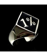 Sterling silver Biker ring One percent symbol on Black enamel diamond sh... - $70.00