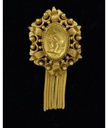 Vintage Mid Century Florenza Gold Toned Fringed Ornate Brooch Pendant 3 in - £52.57 GBP