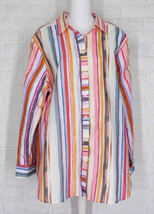 FOXCROFT Boyfriend Watercolor Stripe Tunic Button Down Shirt Multi Color... - £54.26 GBP
