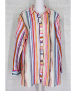 FOXCROFT Boyfriend Watercolor Stripe Tunic Button Down Shirt Multi Color... - £54.28 GBP