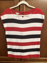 Talbots Women’s Sweater Top Shirt Red White Blue Stripe Knit America Hol... - $17.82