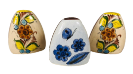 3 Tonala Salt &amp; Pepper Shakers Mexico Hand Painted Flowers &amp; Plants Signed  - £19.01 GBP