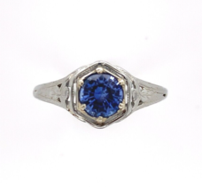 Art Deco 18k Gold Filigree Ring with .63ct Genuine Natural Sapphire (#J6404) - £1,048.55 GBP