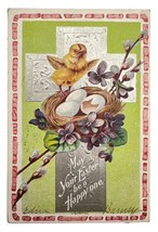 Postcard - May Your Easter be a Happy One - Green card with Foiled Cross c. 1910 - £5.83 GBP