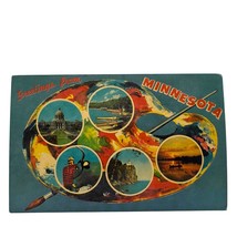 Greetings From Minnesota Postcard With Five Colorful Views Of Local Attr... - $14.84