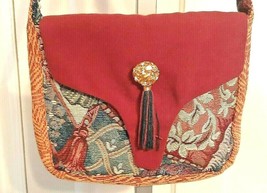 Tapestry Purse Handbag Burgundy Floral All Cloth Hippie Boho Tassel Clea... - £9.59 GBP