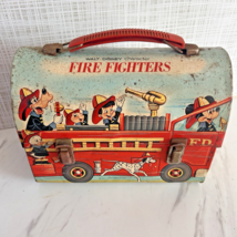 Vintage Walt Disney Firefighters Dome Metal Lunchbox Mickey Donald 1969 ... - $49.49