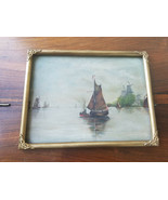 Antique Framed No. 5 B.S.L. Ships In The Harbor Painting On Board 9 3/4&quot;... - £55.22 GBP