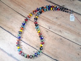 Necklace Bead Glass Multi-Color w/Black Spacers 18&quot; + Lobster New Handmade  - $12.00