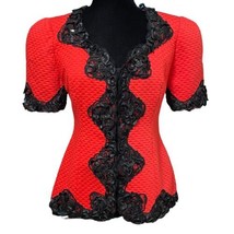 Vintage Rina Di Montella Scarlet Evening Jacket Black Lace Sequins Size 8 - £22.36 GBP