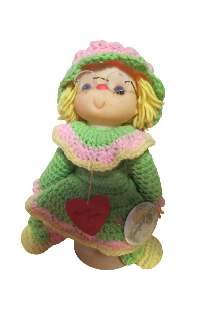 Primary image for Hand Made Strawberry Shortcake Crocheted Doll Bubble Gum 15"T On Pedestal