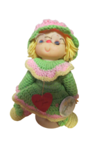 Hand Made Strawberry Shortcake Crocheted Doll Bubble Gum 15&quot;T On Pedestal - £17.13 GBP