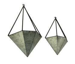 Galvanized Metal Diamond Shaped Angular Hanging Planters Set of 2 - £30.95 GBP