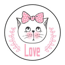 30 Cat Love Envelope Seals Labels Stickers 1.5&quot; Round Cute Face - £5.98 GBP