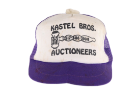 Vtg 80s Kastel Bros Auctioneers Pom Short Bill Trucker Hat Cap Purple USA AS IS - £22.71 GBP