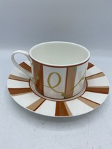 Flat Cup &amp; Saucer Set Rosebud by VICTORIA &amp; BEALE Height 2 1/4 in Peach Rust - £7.95 GBP