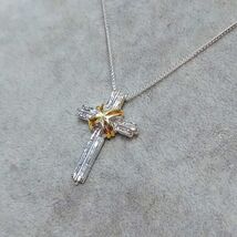 S925 Silver Cross Pendant | Two-Tone Gold &amp; Silver with 9999 Chain SL315 - $124.00