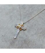 S925 Silver Cross Pendant | Two-Tone Gold &amp; Silver with 9999 Chain SL315 - $124.00