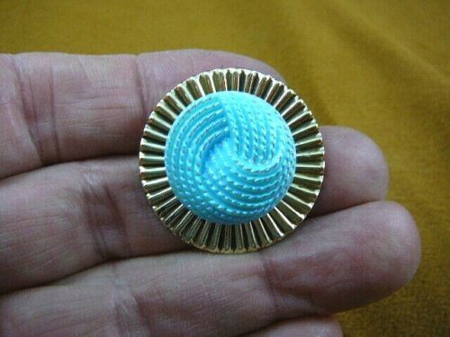 Primary image for (z16-12) light Blue spiral knot flower Czech glass button round brass brooch pin
