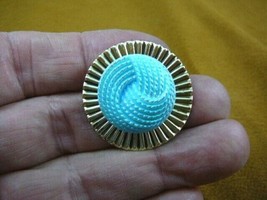 (z16-12) light Blue spiral knot flower Czech glass button round brass brooch pin - £13.90 GBP