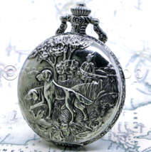 Pocket Watch Silver Color Hunter Design for Men 47 mm with Fob Chain Box... - $20.49