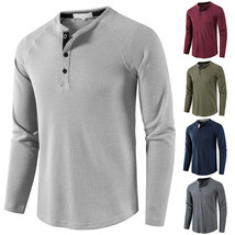 SH  Men Heavy Weight Plain Thermal Long Sleeve New Waffle Shirts Solid Colors - £28.97 GBP