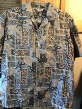 Malihini Vintage Men’s L Blue Tribal Short Sleeve Button Down Hawaiian Shirt - £42.64 GBP
