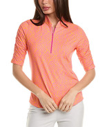 NWT IBKUL SALLY ORANGE HOT PINK Ruched Elbow Sleeve Mock Golf Tennis Top... - $54.99