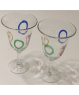 $15 Vivid Home Studio Vintage Circles Clear Glass Art Water Wine Goblet ... - $13.37