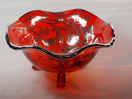 Viking Glass Persimmon Epic Footed Candy Bowl with Flanders Floral Sterl... - £54.95 GBP