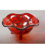 Viking Glass Persimmon Epic Footed Candy Bowl with Flanders Floral Sterl... - £54.27 GBP