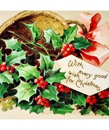 Christmas 1911 Greeting Postcard Embossed Basket Mistletoe Holly Germany... - $459.78 MXN