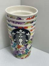 2016 Starbucks Springtime Floral Banded Ceramic Tumbler Mug 10 oz New - £13.82 GBP