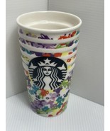 2016 Starbucks Springtime Floral Banded Ceramic Tumbler Mug 10 oz New - £13.52 GBP