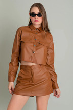 Brown Designer Shirt Casual Stylish Leather Genuine Lambskin Women Soft ... - £95.66 GBP
