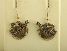 Vintage Sterling Silver Signed Kabana Noah&#39;s Ark Dangling Drop Hook Earrings - £31.58 GBP