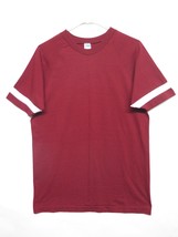 VTG Champion XL T Shirt Blue Bar Blank Raglan Crew Neck Red Stripe 50 50 USA - £28.88 GBP