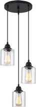 3-Lights Industrial Pendant Light With Glass Shade Matte Black, Farmhouse - $64.98