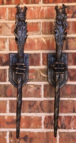 Ebros Set of 2 Left & Right Medieval Dragon Scepter Color Changing LED Light